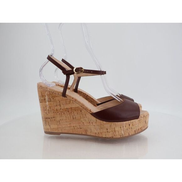 Stuart Weitzman Palmina Womens 9B Leather Platform Wedge Heel Sandals Brown - Picture 2 of 12